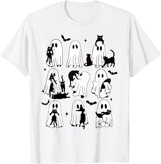 Funny Ghost Holding A Black Cat Lazy Halloween Spooky Season T-Shirt