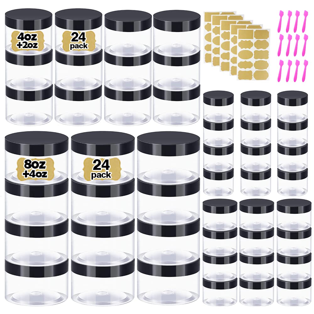 4 oz & 8oz Body Butter Containers with Lids + 2oz & 4oz Small Plastic Containers with Lids (Set of 48) Plastic Jars with Lids Cosmetic Jar