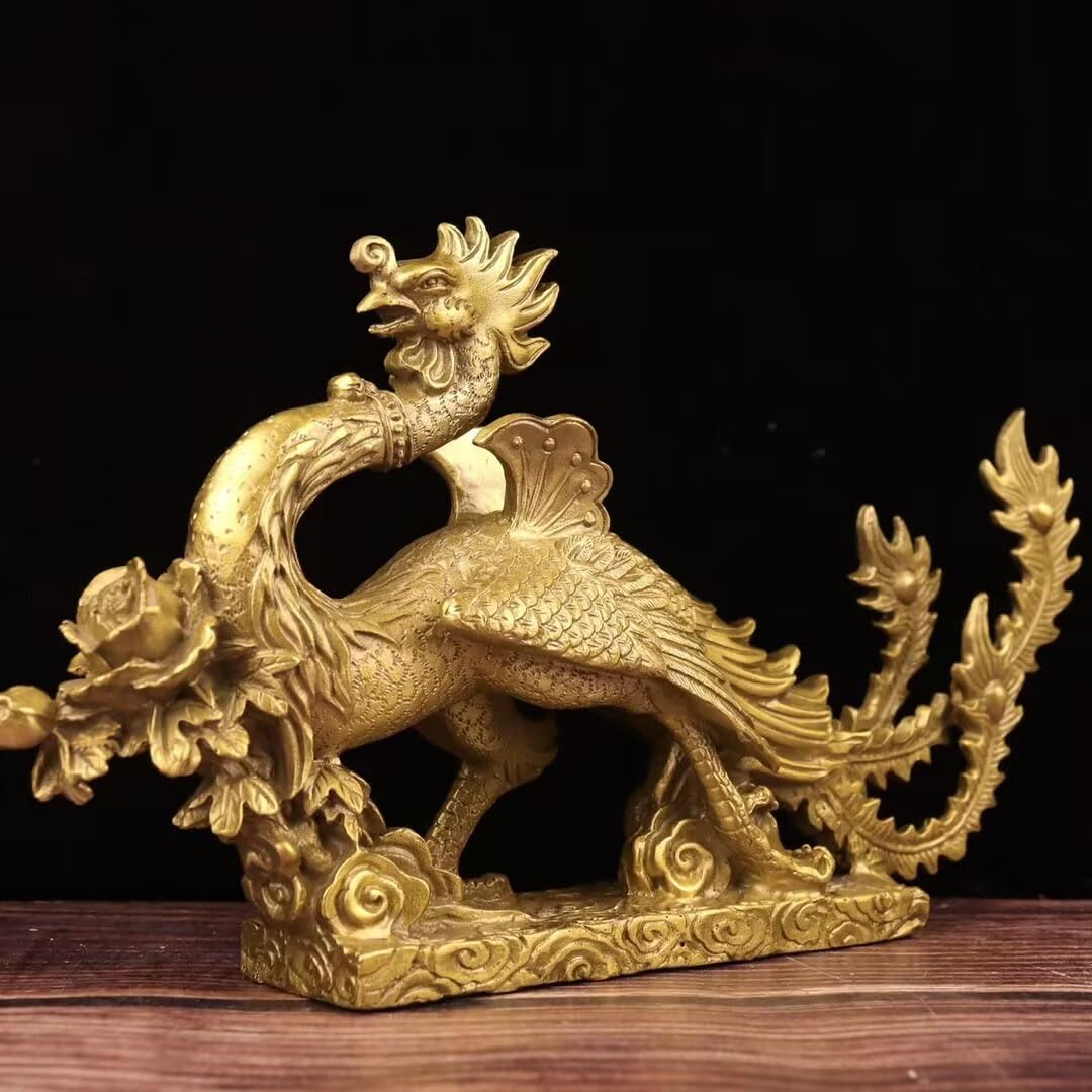 Dytartzx Pure Copper Phoenix Statue Home Feng Shui Good Luck Auspicious Phoenix Decoration