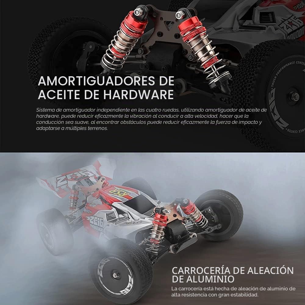 WLtoys 144001 RC Coche 60km/h, 2600mAh Actualización de batería 45 Minutos, 1:14 Vehículo Todoterreno 4WD, Racing ​Offroad Drift de Alta Velocidad Car 3 Pilas (Verde)