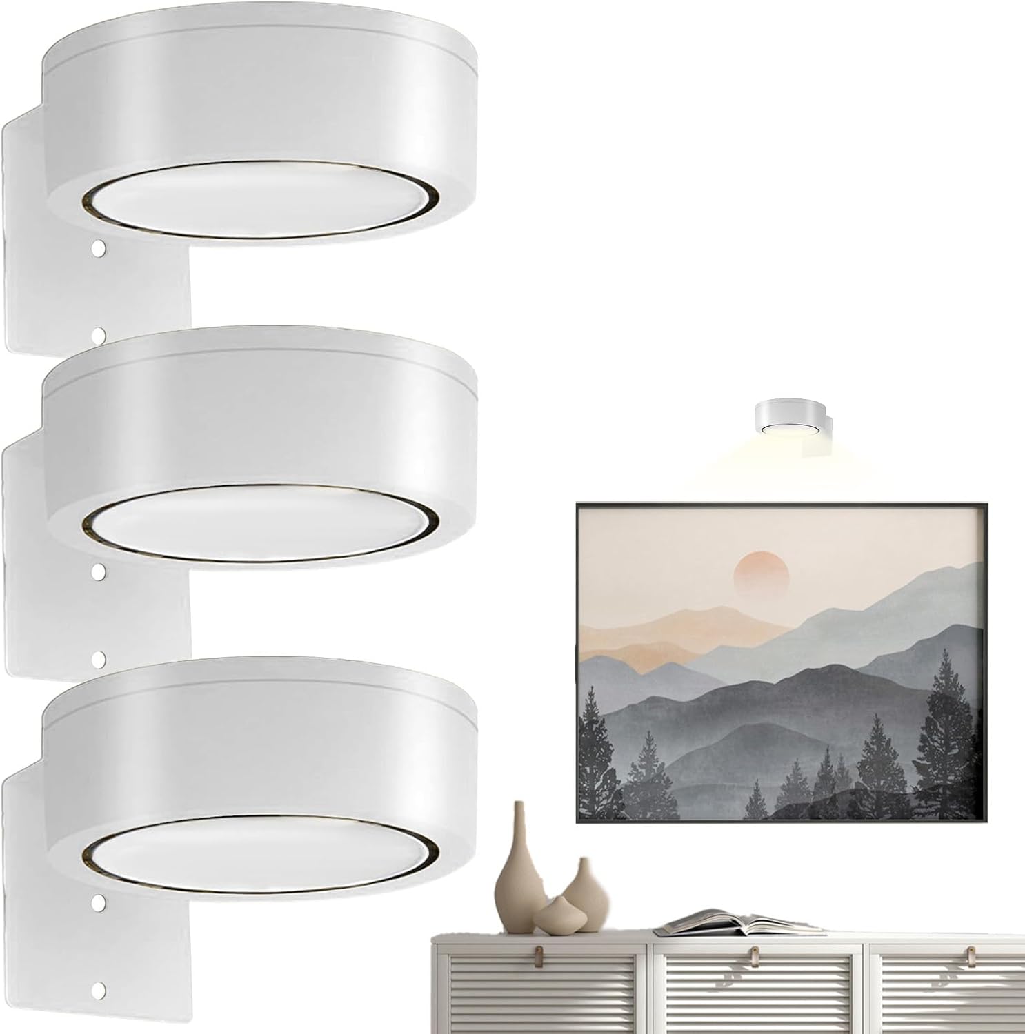 Picture Light - | Frame Lights for Wall Auto-Off Battery Operated with Remote Control 3-Piece, Cordless Art Lighting for Library Gallery Garage Hallway, Adjustable Brightness Display Lamp