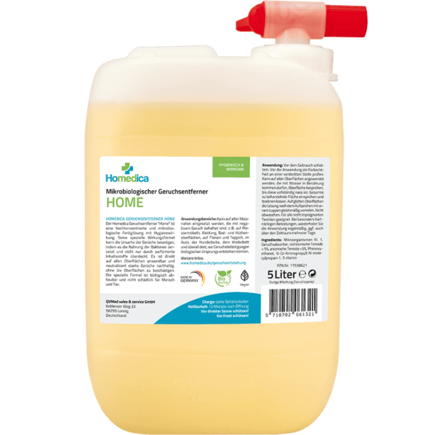 Geruchsentferner Home 5L - Vegan & Made in Germany - Mikrobiologischer Enzymreiniger für Textilien, Polstern & Tierfellen - gegen unangenehme Gerüche