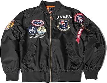 CORIRESHA Mens MA-1 Bomber Jacket Embroidery Patches Biker Military Air Force Jacket