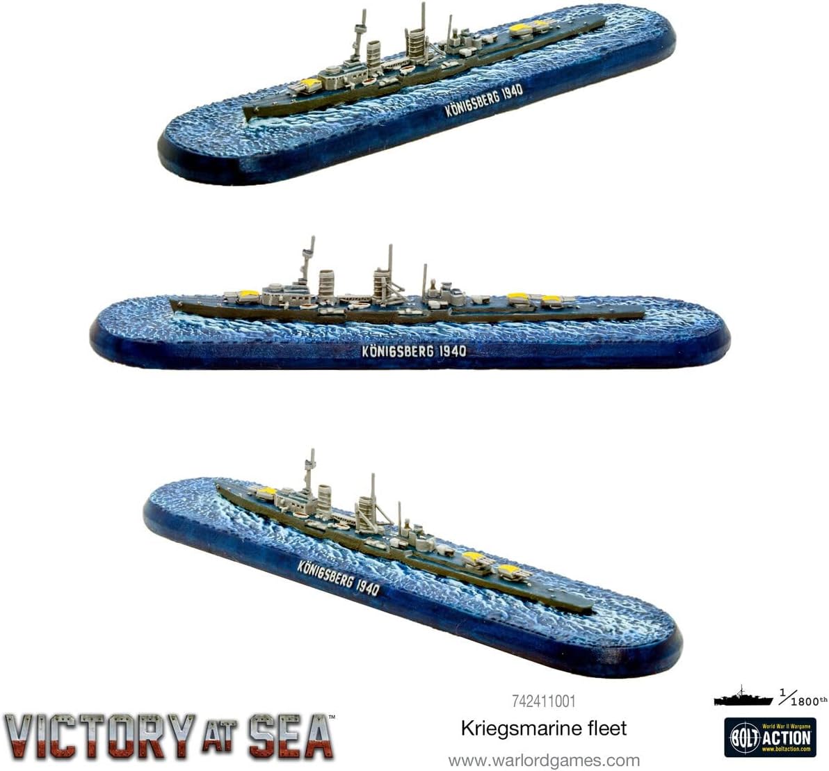 Warlord Victory at Sea German Kriegsmarine Starter Fleet for Victory at Sea WWII Table Top Battleship Plastic Model Kit 742411001, Grey