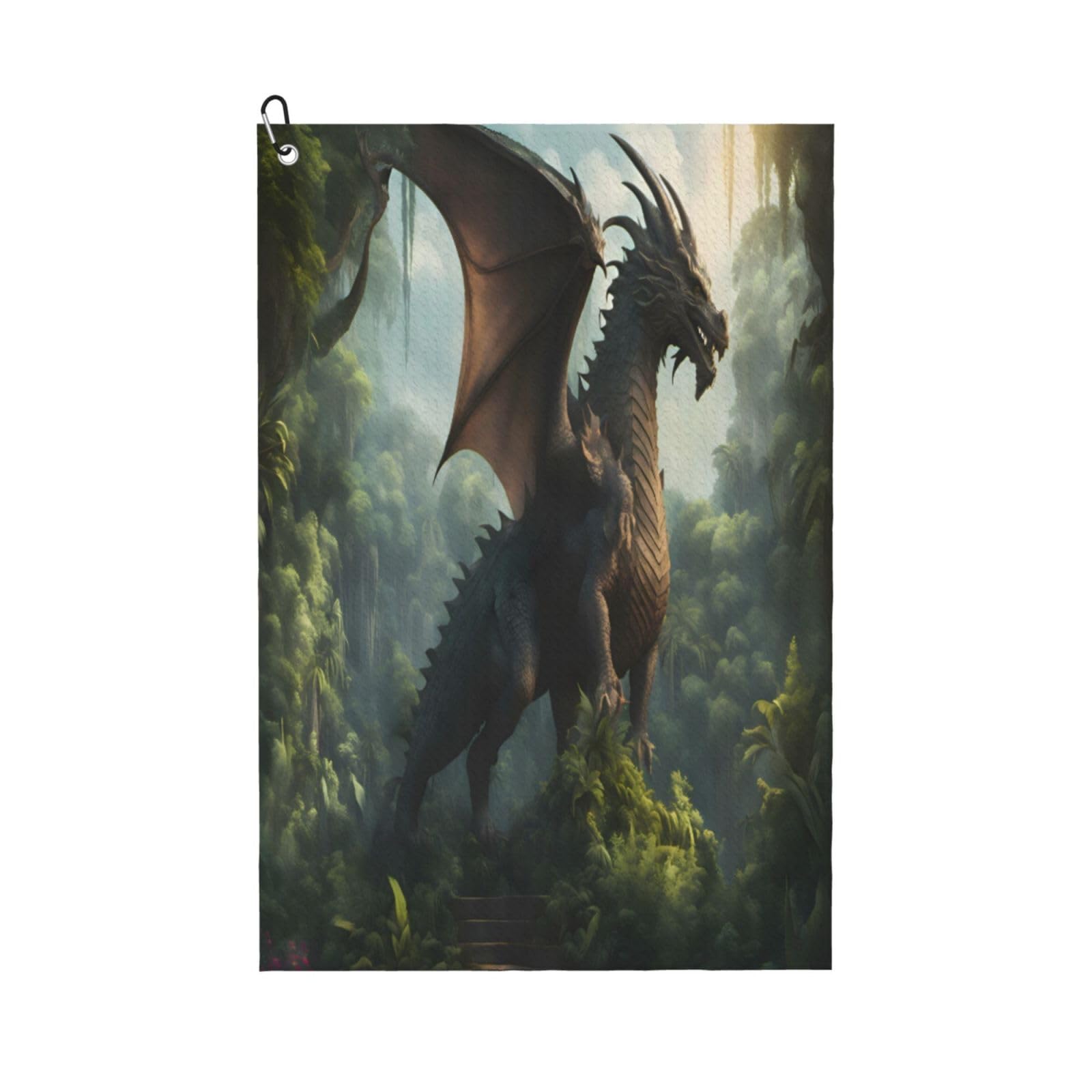 AOOEDM Stone-Colored Dragon Print Golf Towel with Carabiner Clip Absorbent Microfiber Golf Towel for Cleaning Golf Ball Club Putter Iron for Golf Bag Trolly Belt Loop 16" X 24"