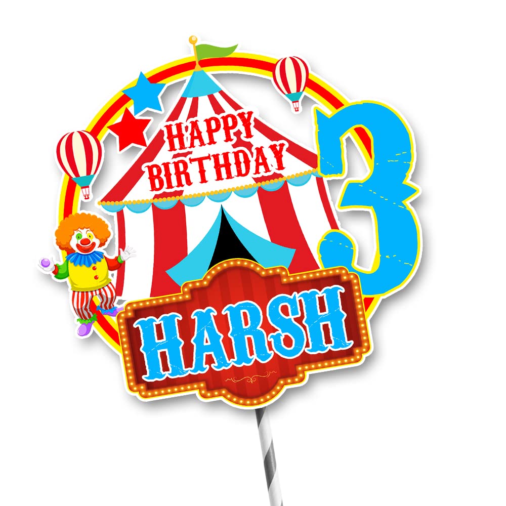 Suruchi Strokes CARNIVAL | CIRCUS Theme Customize personalized birthday decoration Cake Topper with Name and Age for kids