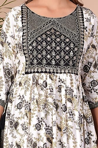 Image of MANHAREE | Women's Rayon Printed Embroidered Anarkali Kurta with Pant & Dupatta Set