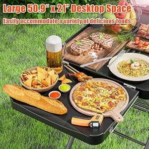 Outdoor Portable Grill Table Cart for Ninja Woodfire Grill OG701 OG850 OG951 51in Large Foldable Grill Table for Blackstone Ooni Weber Grill Stand with Paper Towel Holder and J hooks