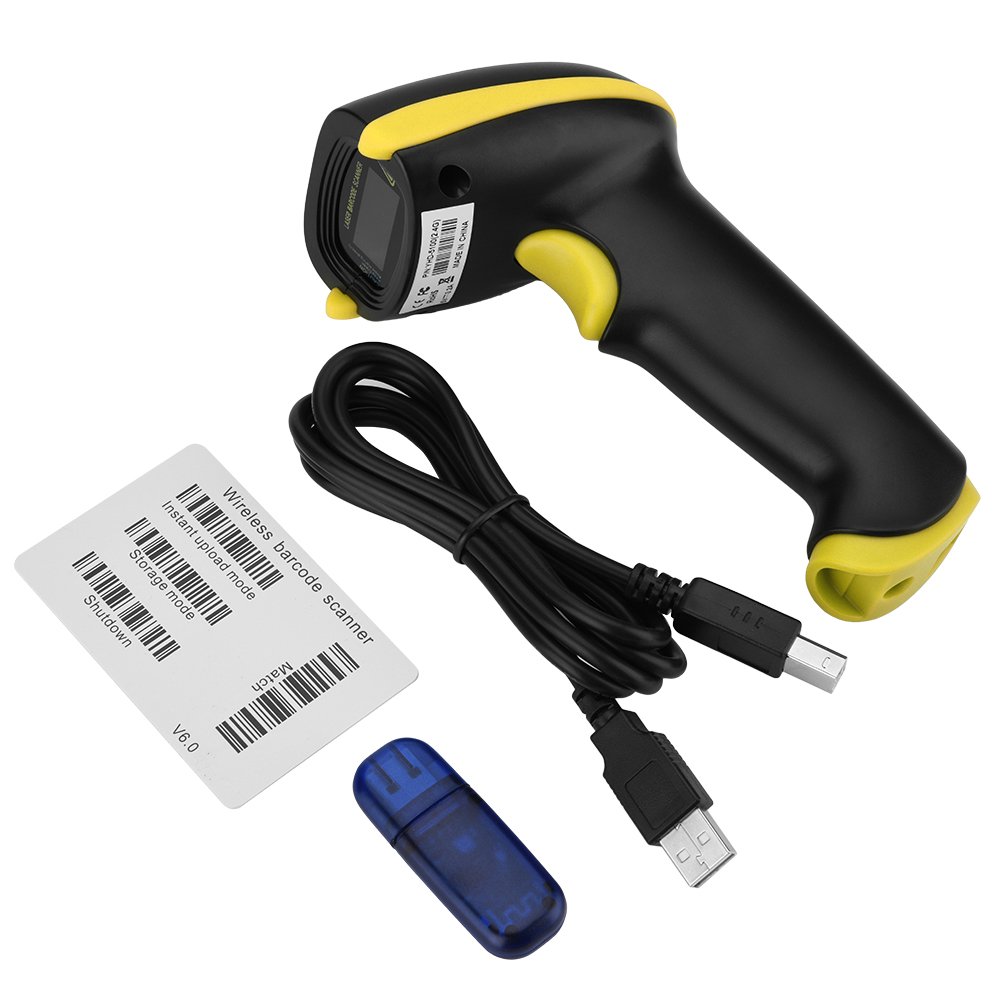 ciciglow Lettore Scanner, Scanner di Codici a Barre Wireless Portatile modalità di Connessione Doppia da 2,4 GHz Alta Sensibilità per Magazzino, Supermercato, Hotel e Altro(Giallo)