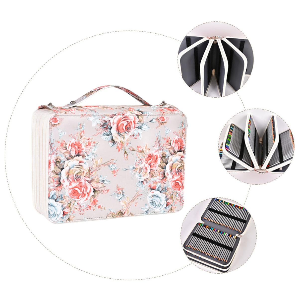 Große Buntstiftbeutel mit 252 Fächern Großer Kapazität Pu Polyester Material Tragbarer Griff und Reißverschluss für Outdoor Arbeit und Büro