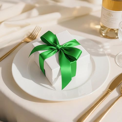 Miniatura 3 de 1 pulgada de cinta de poliéster de doble cara verde esmeralda satinada, perfecta para envolver regalos. Muy adecuada para decoraciones de bodas,