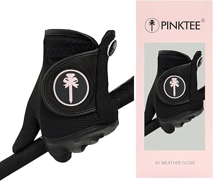 PINKTEE Womens RainGrip Golf Glove Left Hand All Weather Ladies Soft Golf Gloves with Marker for Hot Wet Weather