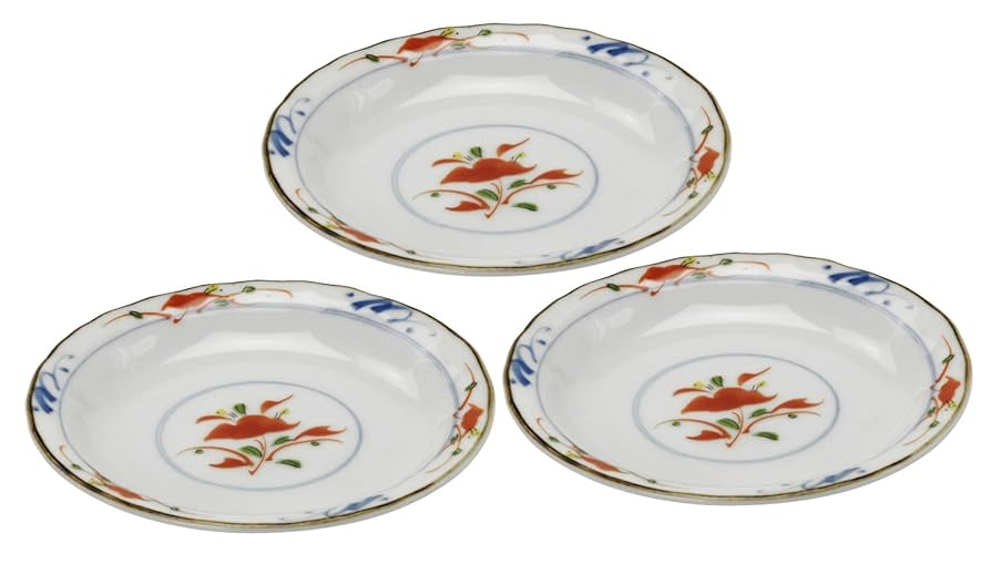 間取り龍赤絵地紋輪花小鉢 3点 間取り龍赤絵地紋輪花小鉢 3点