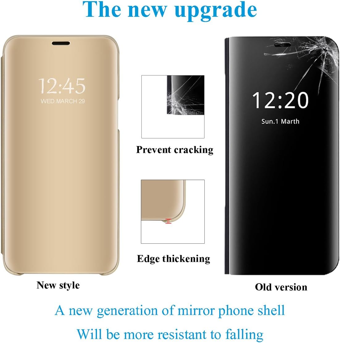 9-evei Mirror Case Compatible for Samsung Galaxy S8/S8 Plus,Hard PC Flip Stand Protective Phone Cover for S9/S9 Plus (Samsung Galaxy S9, Golden)