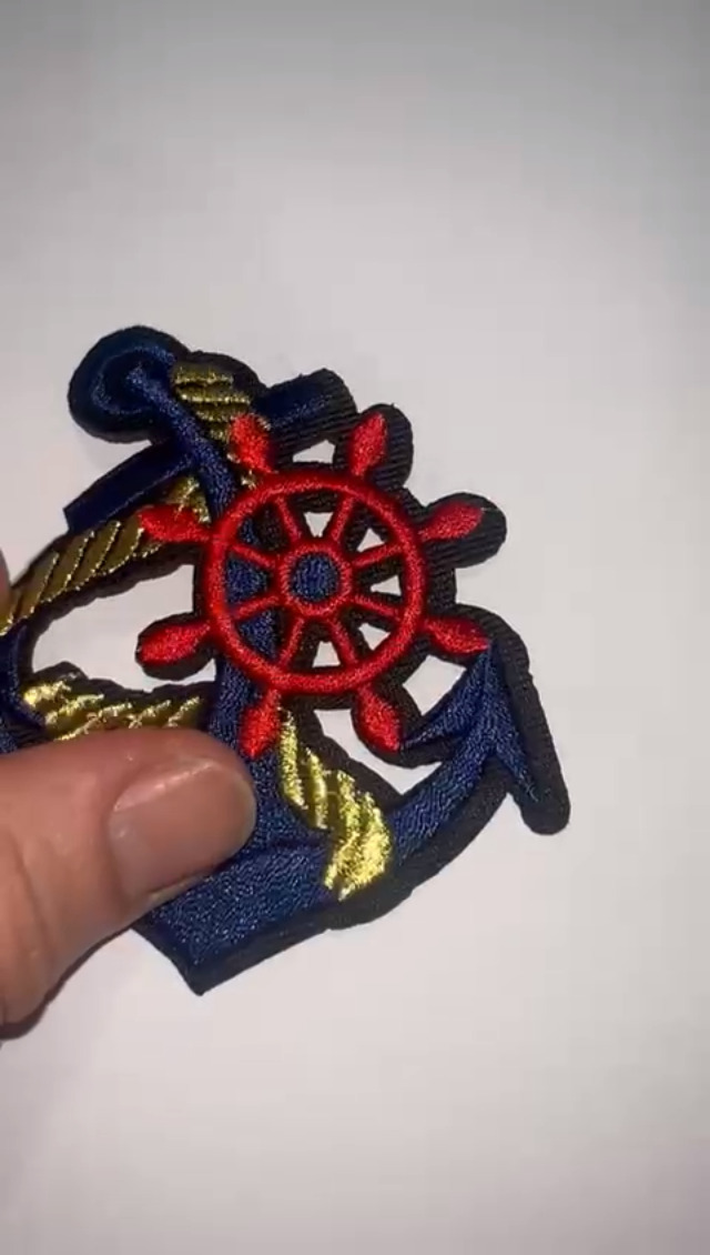 Patch Ecusson Thermocollant rond barre bateau ancre marine 3,50 x 3,50 cm