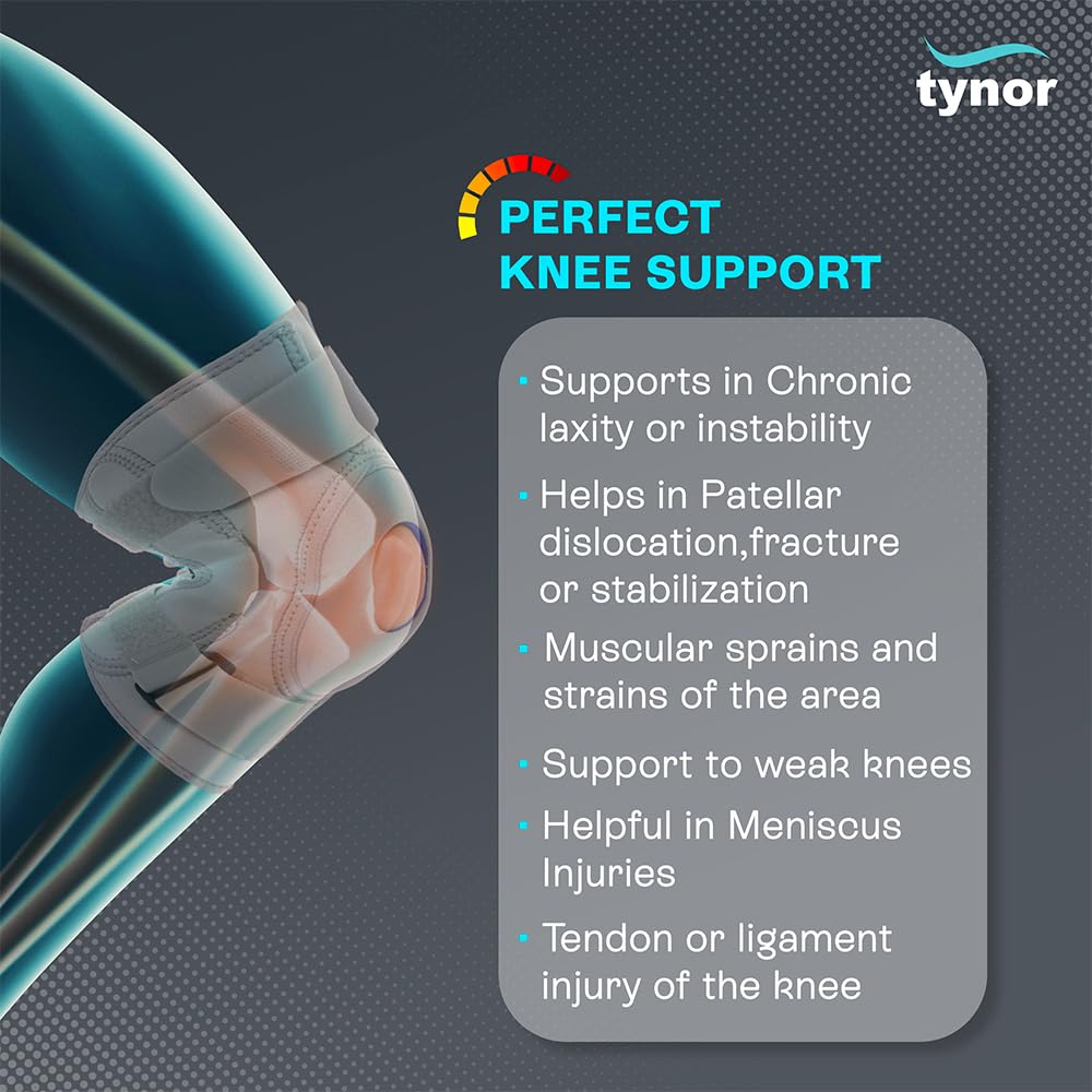 Size Large TYNOR Hinged Knee Brace with Double Strap Adjustable Neoprene Knee Support For Men & Women, Arthritis, Meniscus Tear, ACL with Open Patella with Removable Metal Hinges & Side Stabilizers