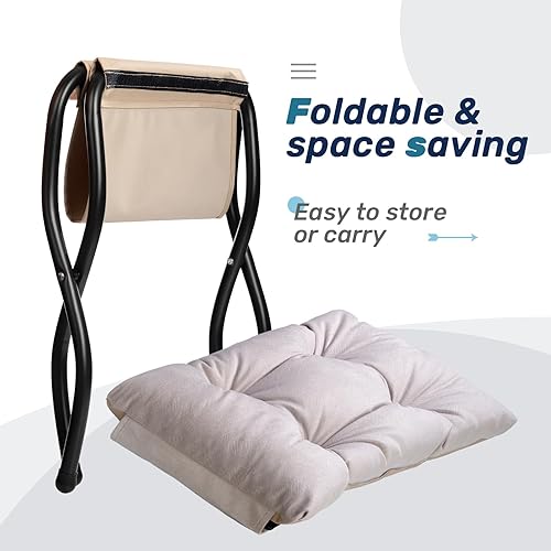 Miniatura 114 de HollyHOME Taburete reposapiés plegable de 15 pulgadas de alto, otomano plegable pequeño tapizado, taburete acolchado para sofá para silla perezosa,