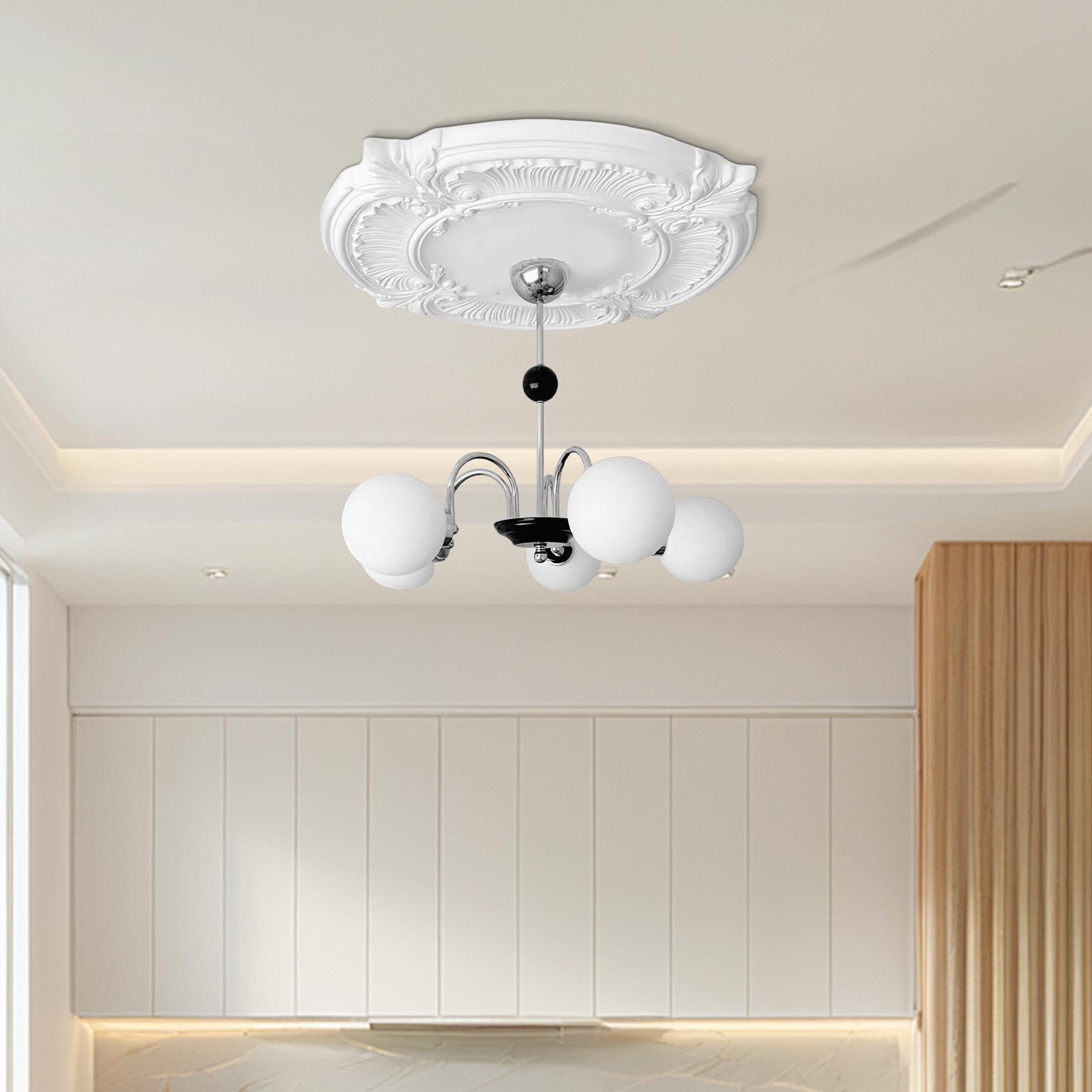Roseta de techo de poliestireno | Placa de poliuretano | Pantalla para lámpara de techo | Decoración para interiores, estudio, dormitorio, biblioteca, restaurante, escuela, 305
