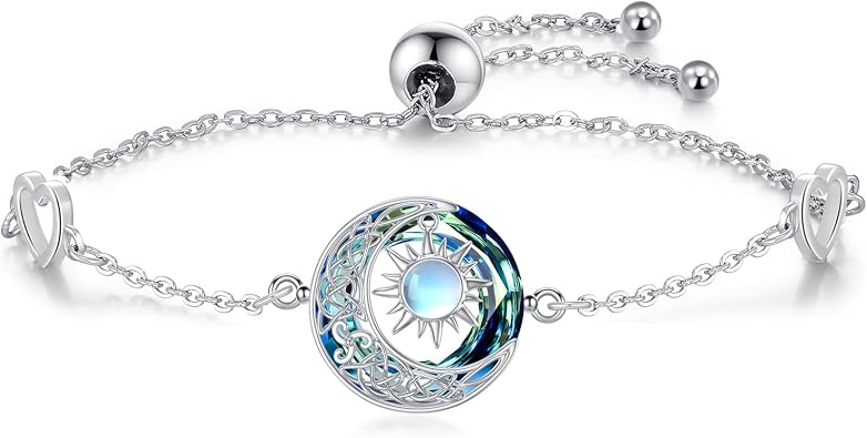 OHAYOO Sun and Moon Bracelet for Women 925 Sterling Silver Moon Bracelet with Crystal Moon Jewelry Gifts for Women