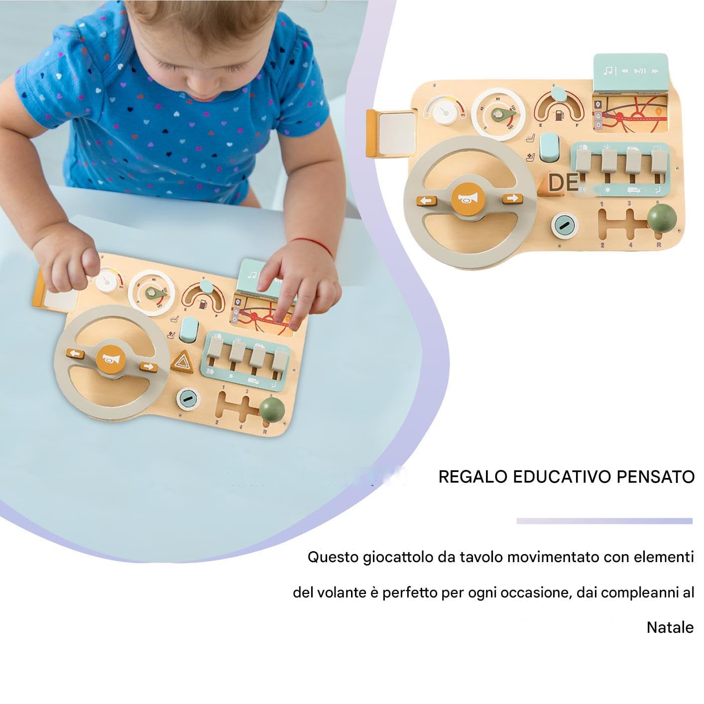 Generico Volante per Bambini Giocattoli Educativi di Guida in Legno | Antistress Giochi Sensoriali per Bambini Casa Aula Scuola Materna Feste Viaggi Compleanno