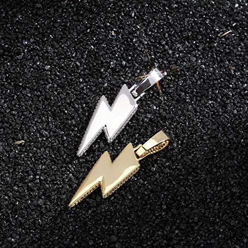KMASAL Jewelry Iced Out Lightning Pendant Necklace 18K Gold Plated Bling CZ Simulated Diamond Hip Hop Rapper Chain Necklace for Men Women3