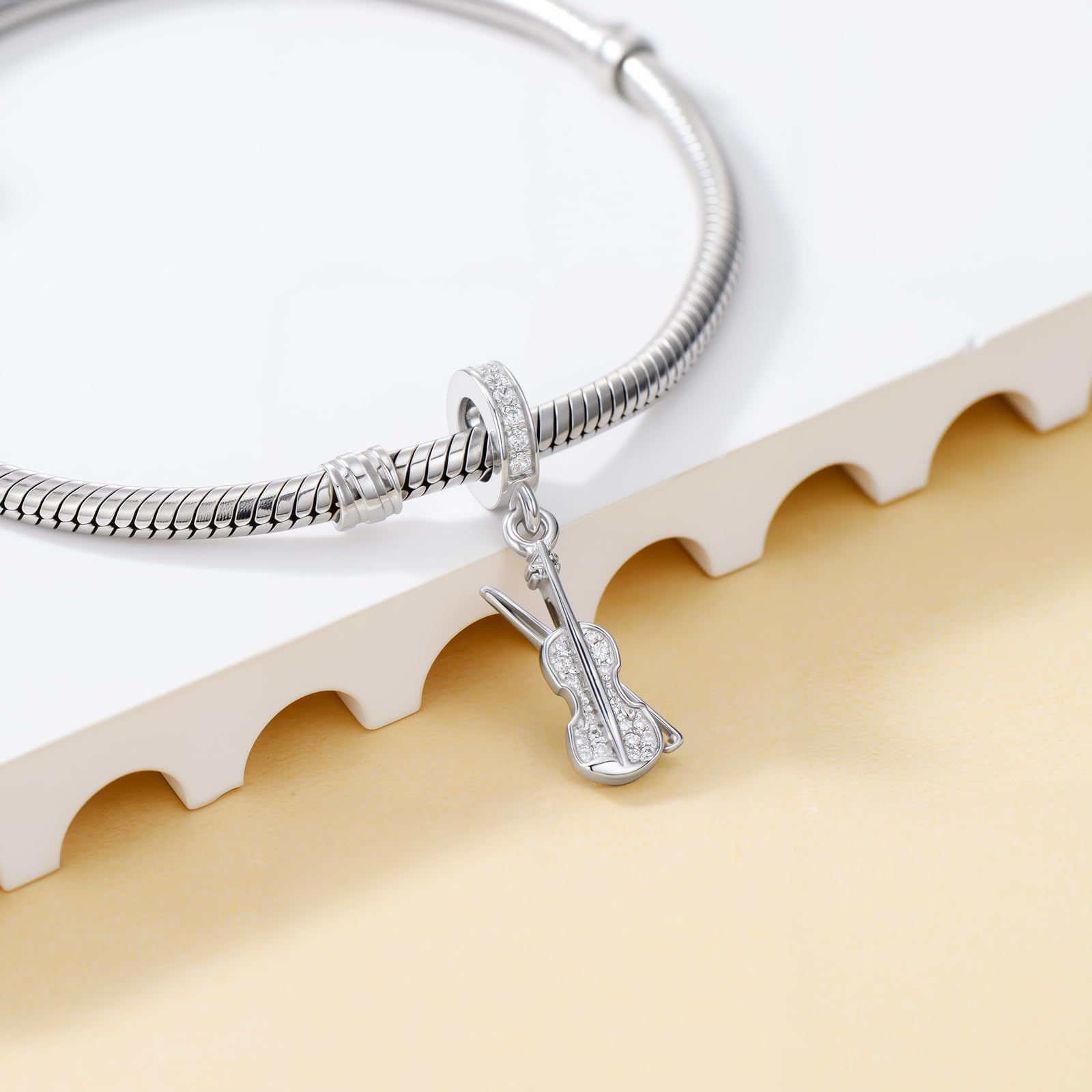 PROESS Bracciali per violino in argento Sterling 925, con ciondolo a forma di violino, per donne e ragazze