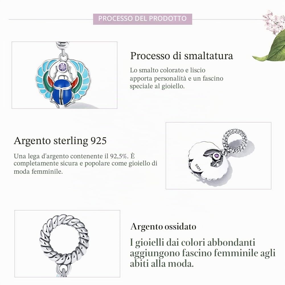 Ciondolo con scarabeo Ciondolo in argento sterling 925 adatto per collana con bracciale Pandora