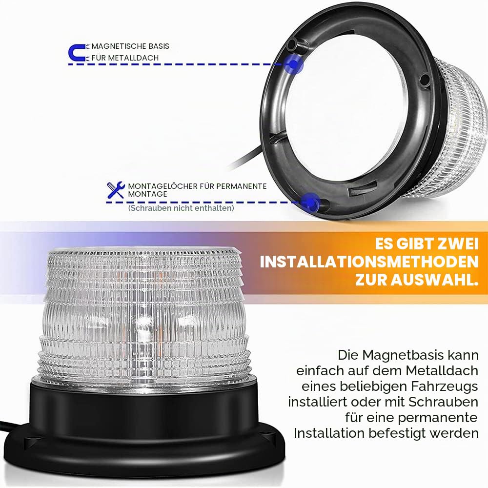 2 Farbe Lichte Warnleuchte LED Rundumleuchte Magnet Warnlicht Blinkleuchte für Auto PKW LKW SUV 12V-80V 10 Lichte Modull
