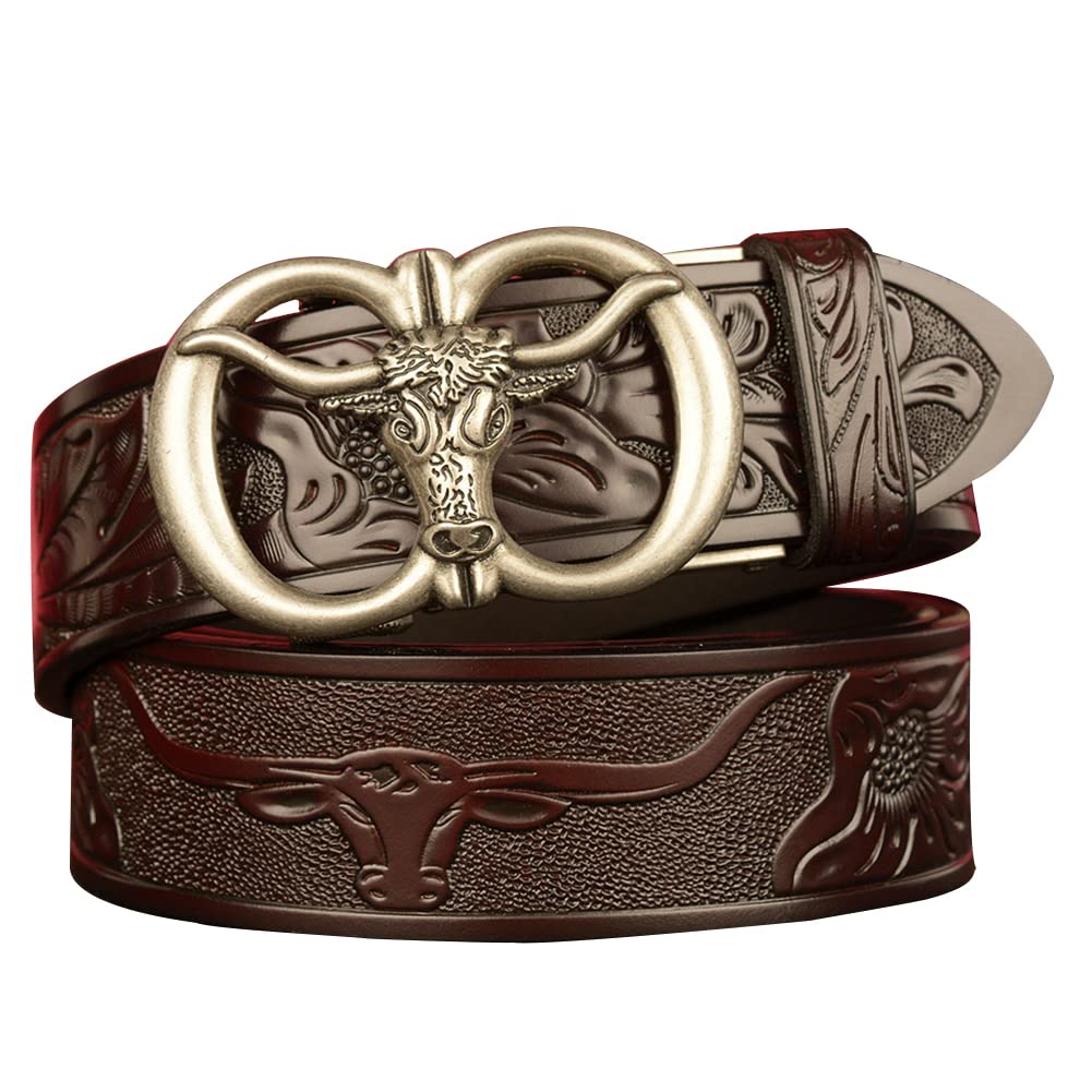 BDAYEK Men's Belt Automatic Buckle Men's Belt Fashion Leather Ratchet Antioxidant Elastic(B,130Cm/51Inch)