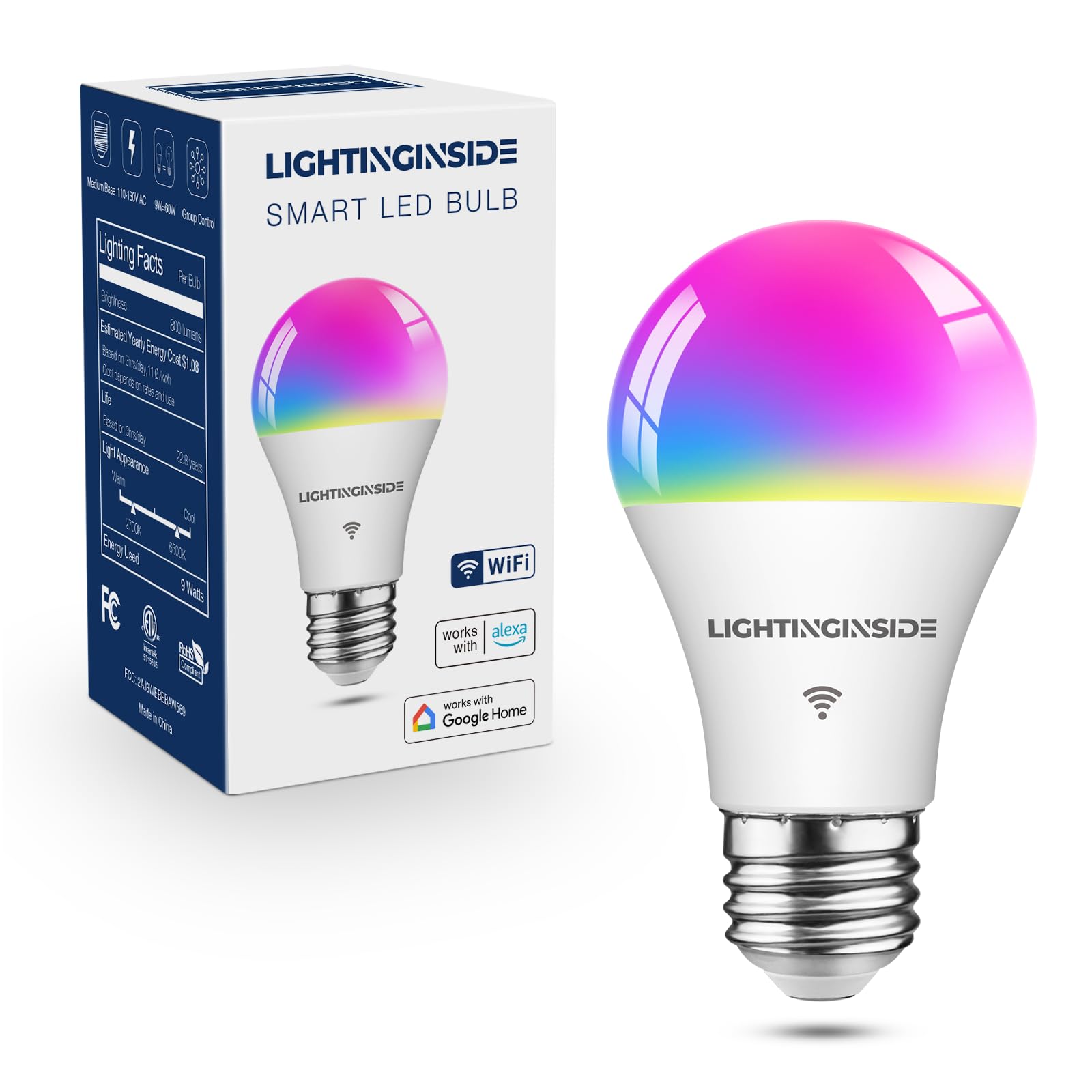 Smart Light Bulbs 60W Equivalent, 9W 800lm, A19 E26 WiFi Smart