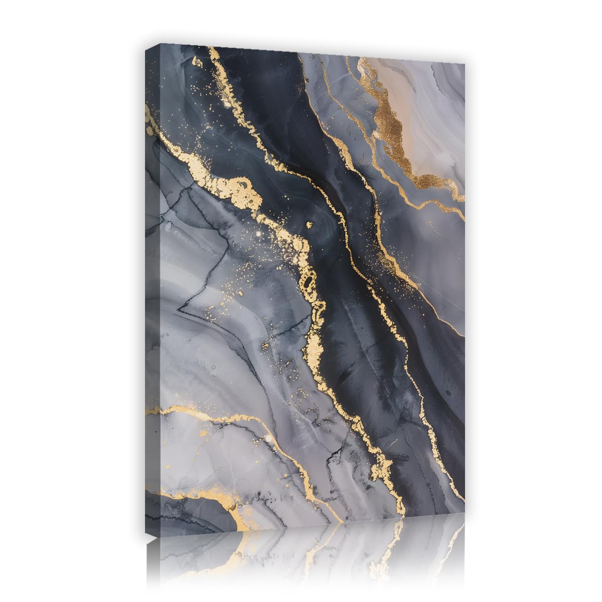 TOANGWALL Abstract Dark Gray Canvas Wall Art Luxury Gold Foil Marble Poster Prints Modern Geode Agate Picture Framed Artwork for Living Room Bedroom Studio Decor 40x60cm