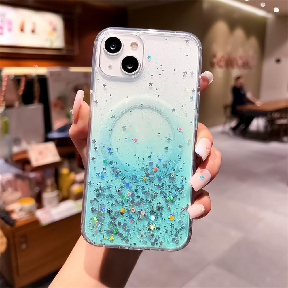 Coque magnétique iPhone 15 14 13 Pro Max transparente paillettes antichoc - 7