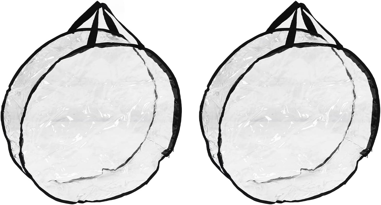 Transparent Round Wreath Storage Bag with Black Edge, Heavy Duty PVC Material, Large Capacity for Garden, Garage Organization (Black side style 2 packages)