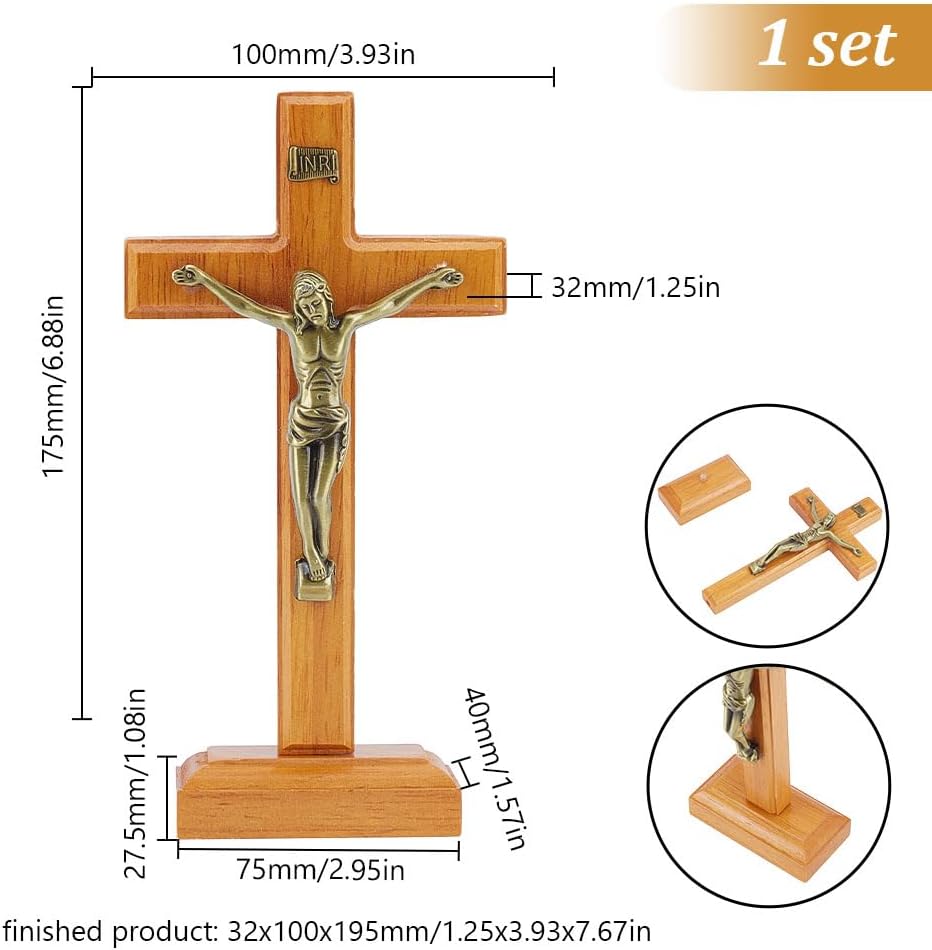 HOBBIESAY Wood Standing Cross 7.67inch Wooden Standing Crucifix Cross with Detachable Stand Standing Crucifix for Church Home Room Decoration for Table Home Decoration