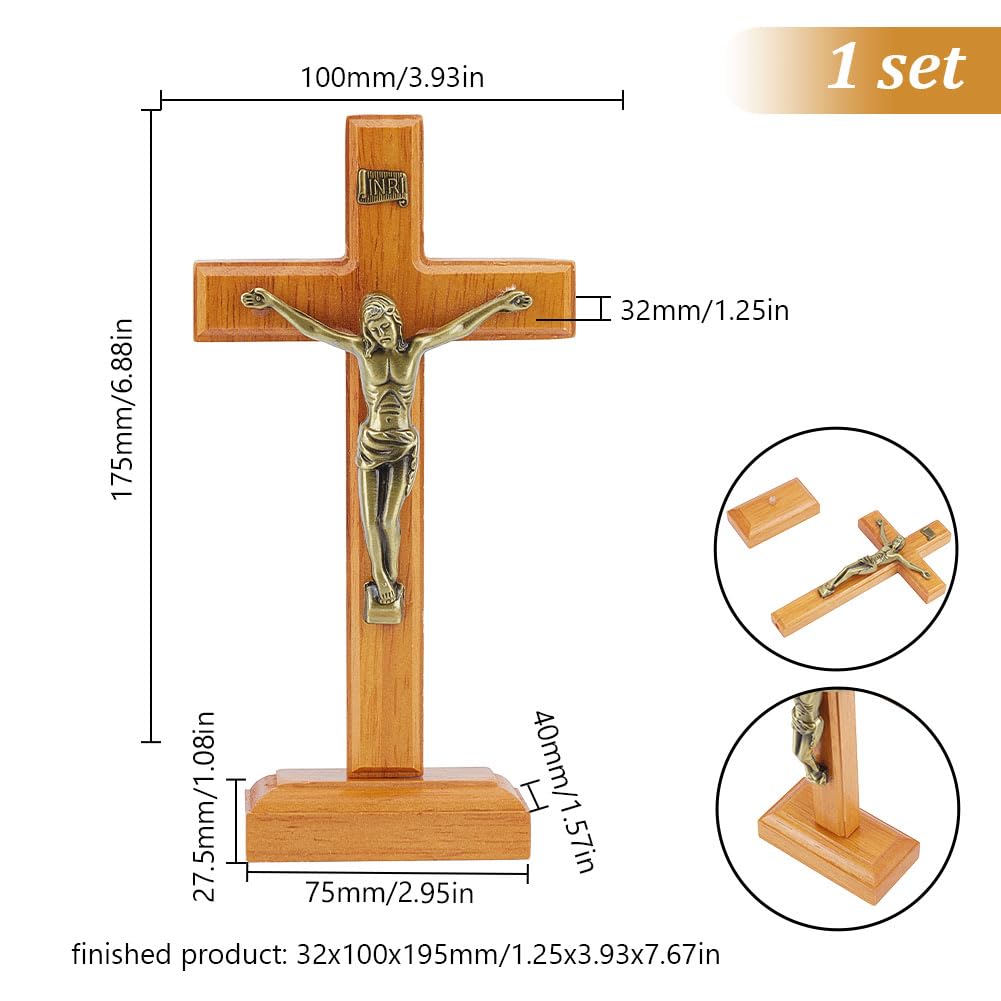 Croix En Bois Debout Avec Support - Ornement De Table Ou Murale, Hauteur 25 Cm, Décoration Maison, Cadeau Baptême, Noël