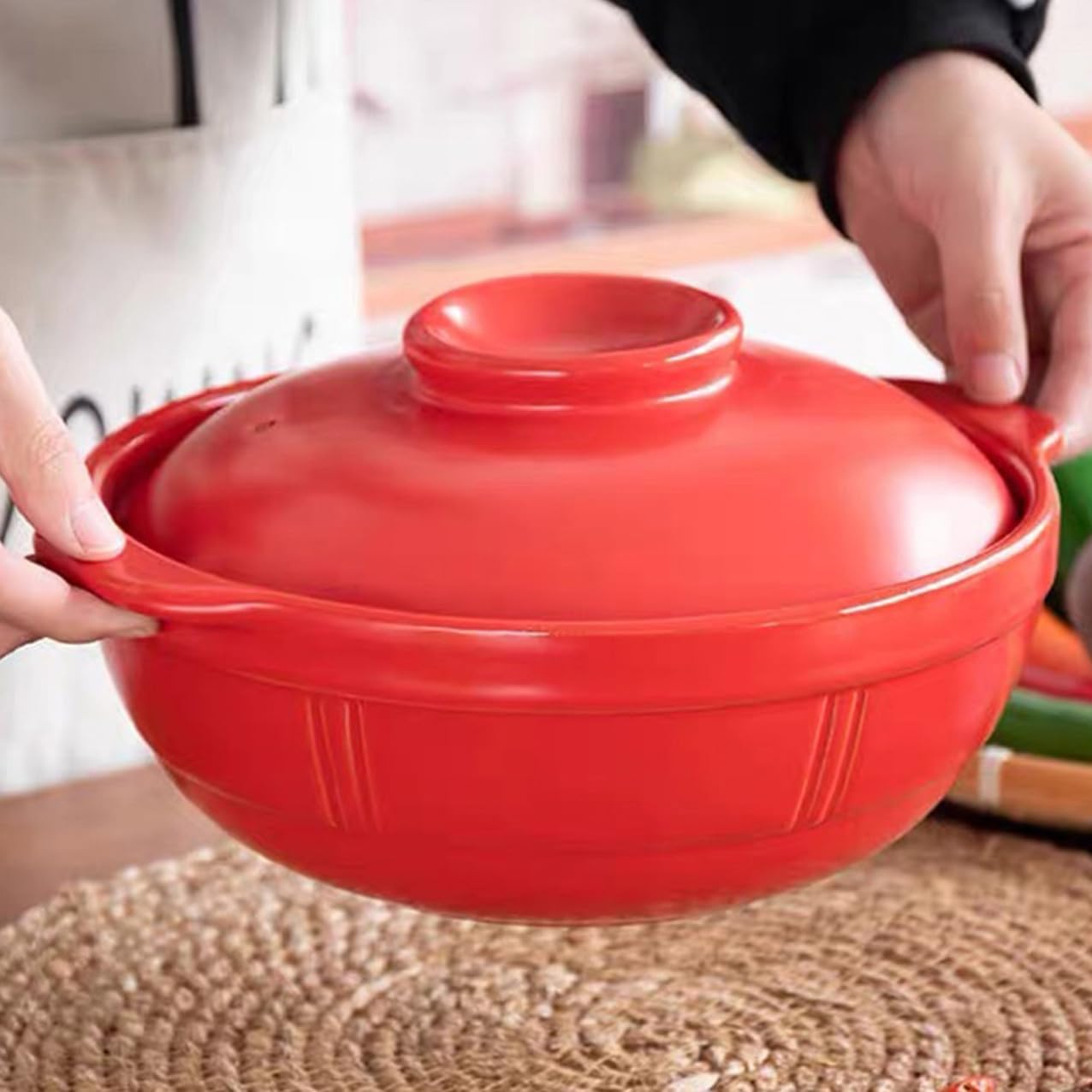 Luxshiny High-temperature Resistant Clay Cookware Red Braised Chicken Pot Non-stick Soup Rice Pot Casserole for Home Gas Stove Cooking