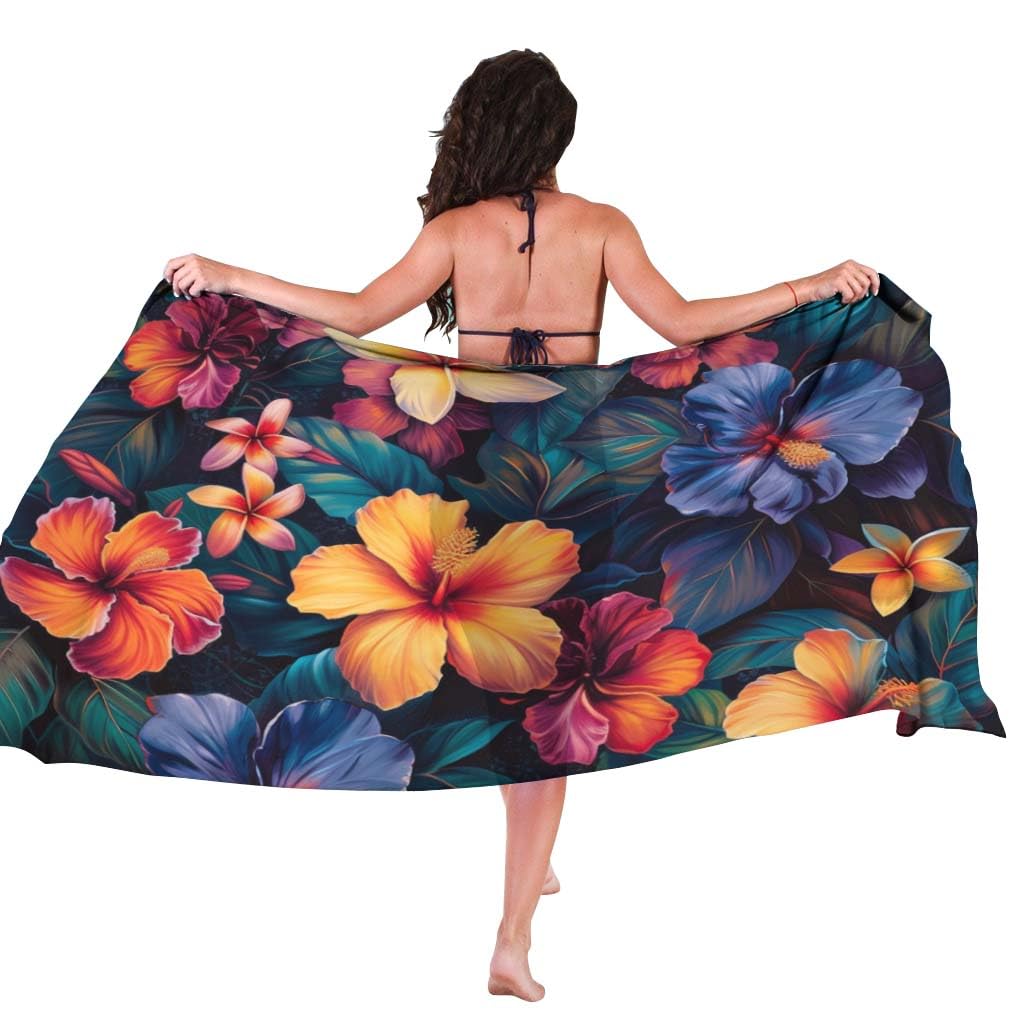 HANZSPROUT Womens Hibiscus Sarong Swimsuit Cover Up, Beach Cover Ups for Women, Chiffon Hula Dancer Bathing Suit N14