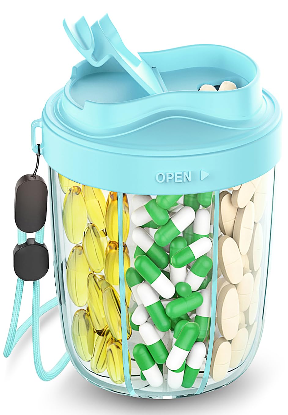 Large Pill Dispenser to Store 7 Various Supplements - Pill Organizer Supplement Organizer for Travel Anti-Mixing Design with