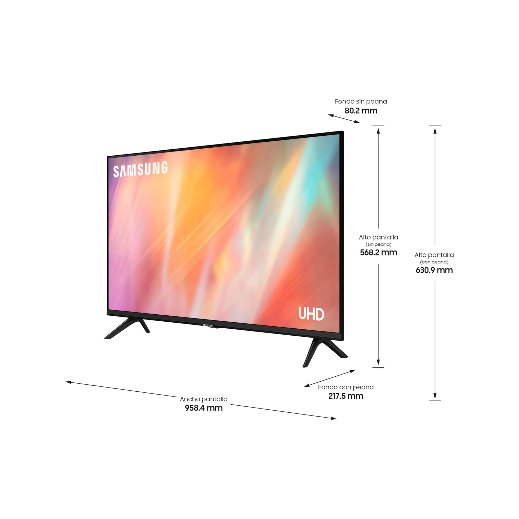 Samsung Crystal UHD 2022 43AU7095 - Smart TV de 43", 4K, HDR 10+, Procesador 4K, PurColor, Sonido Inteligente, Función One Remote Control y Compatible Asistentes de Voz, Compatible con Alexa