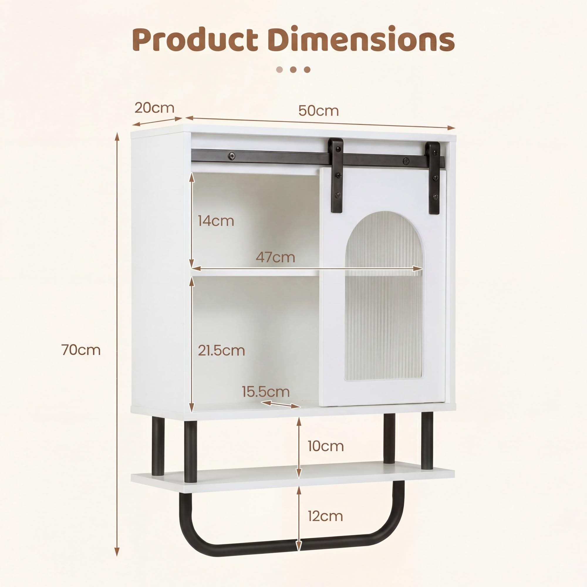 LIFEZEAL Armoire Murale de Salle de Bain, Armoire avec Porte-Serviettes et Compartiment Ouvert, Meuble Suspendu pour Salle de Bain, Cuisine, Salon, 50 x 20 x 70 cm (Blanc3)