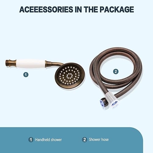 Miniatura 5 de ENGA Rociador de lluvia de mano vintage con forma de teléfono de cerámica con manguera de 59 pulgadas para baño (bronce retro)
