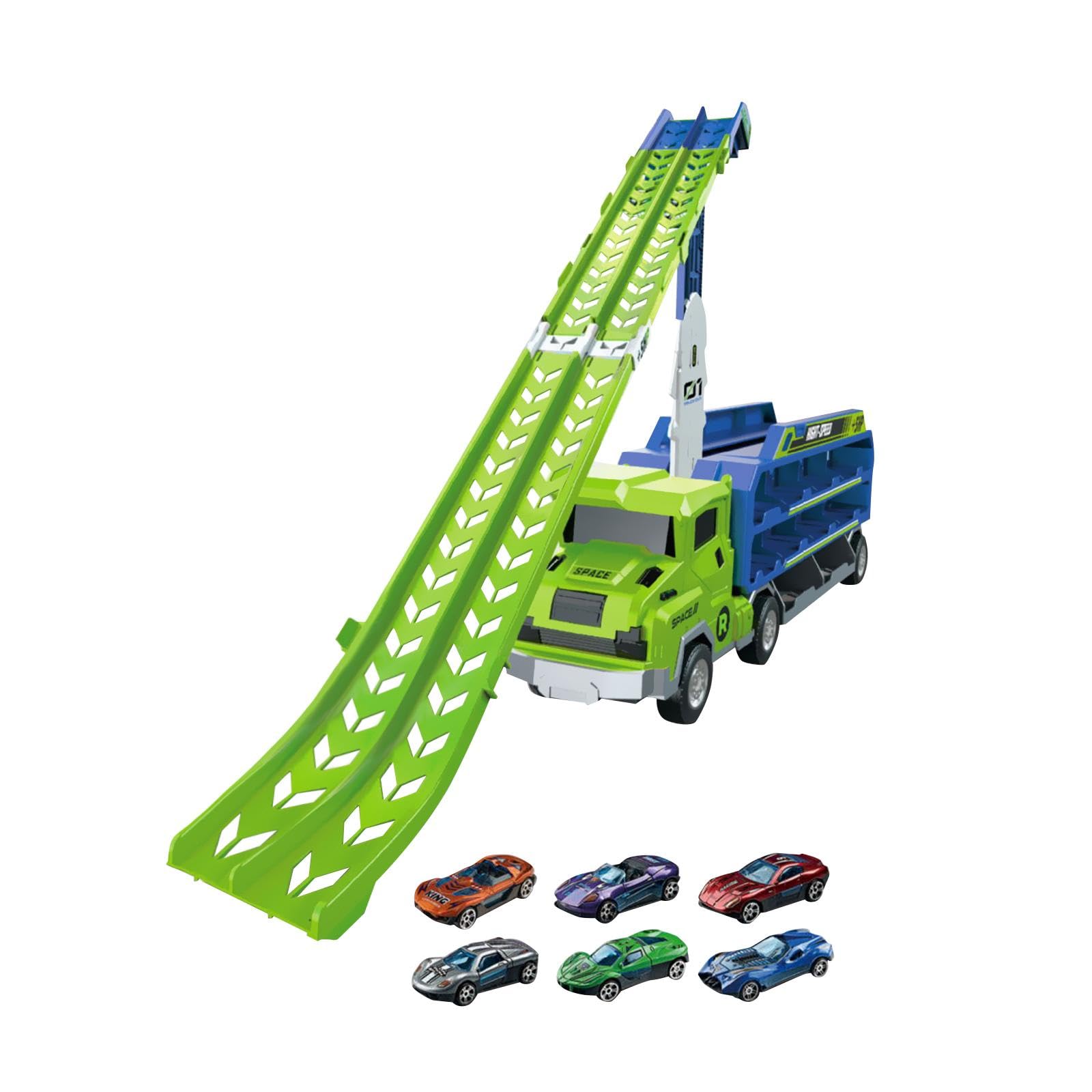 Camión Transportador de Coches de Juguete, Camión Megatransportador Transformable, Camión Transportador de Juguetes Plegable, Verde
