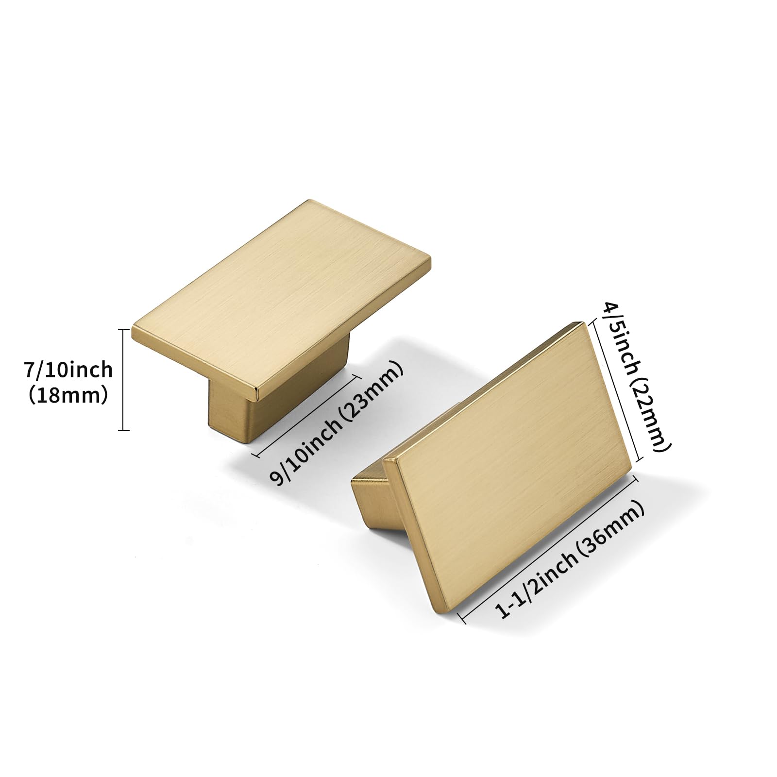 KHTUMEWARE-170025 Square Knob, Brushed Brass, 1-13/32 in (36 mm), 5-Pack in Brushed Brass — KHTUMEWARE