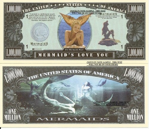 Novelty Dollar Mermaids Love You One Million Dollar Bills X 2 New Gift
