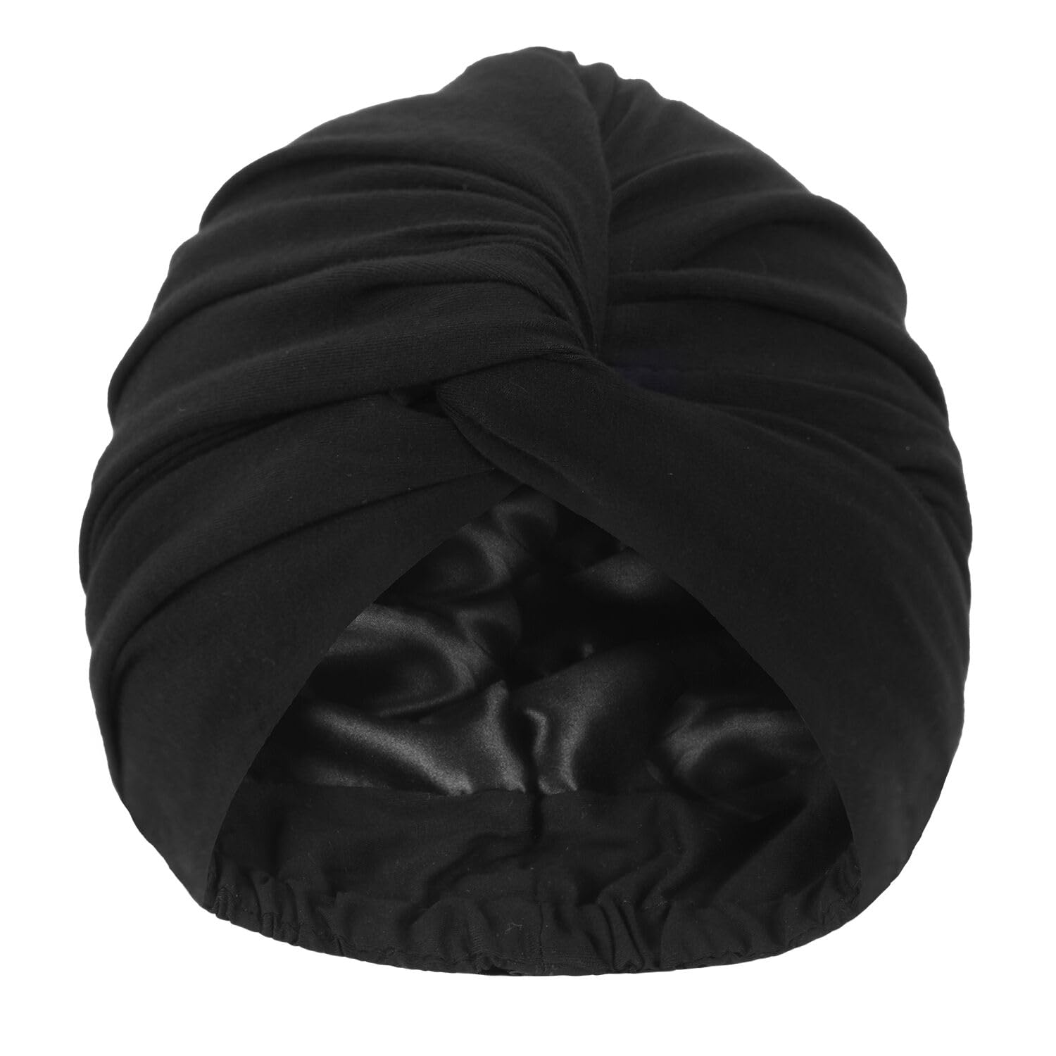 Hat Hut Satin Turban for Women Silk Bonnet Satin Bonnet Sleep Cap for Curly Hair Sleeping Adjustable Head Wrap Twisted Turban (Black)