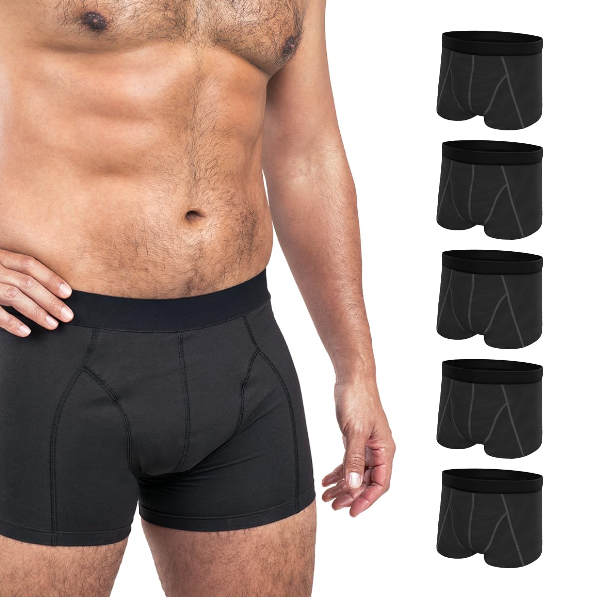 LINDOR MEN - Calzoncillos Absorbentes de Incontinencia, Boxers Protectores para Goteos y Pérdidas, Talla L, Lavables a 60° C, sin Biocidas, Oeko-Tex, Aptos para Secado en Secadora, 5 Uds