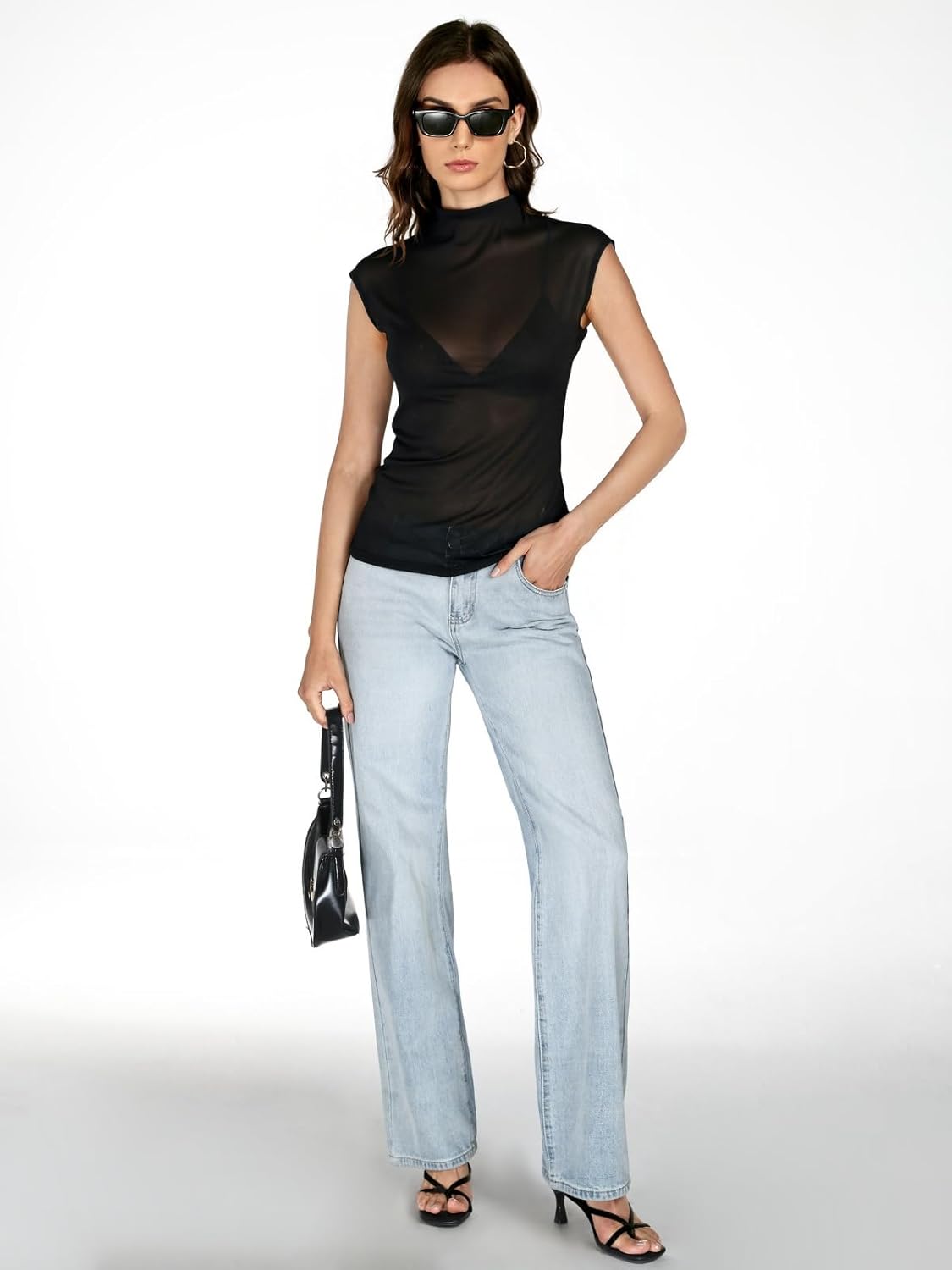 YOINS Women's Sheer Mesh Mock Neck Tank Tops Sleeveless Transparent Going Out Top Y2k Shirts - Image 4