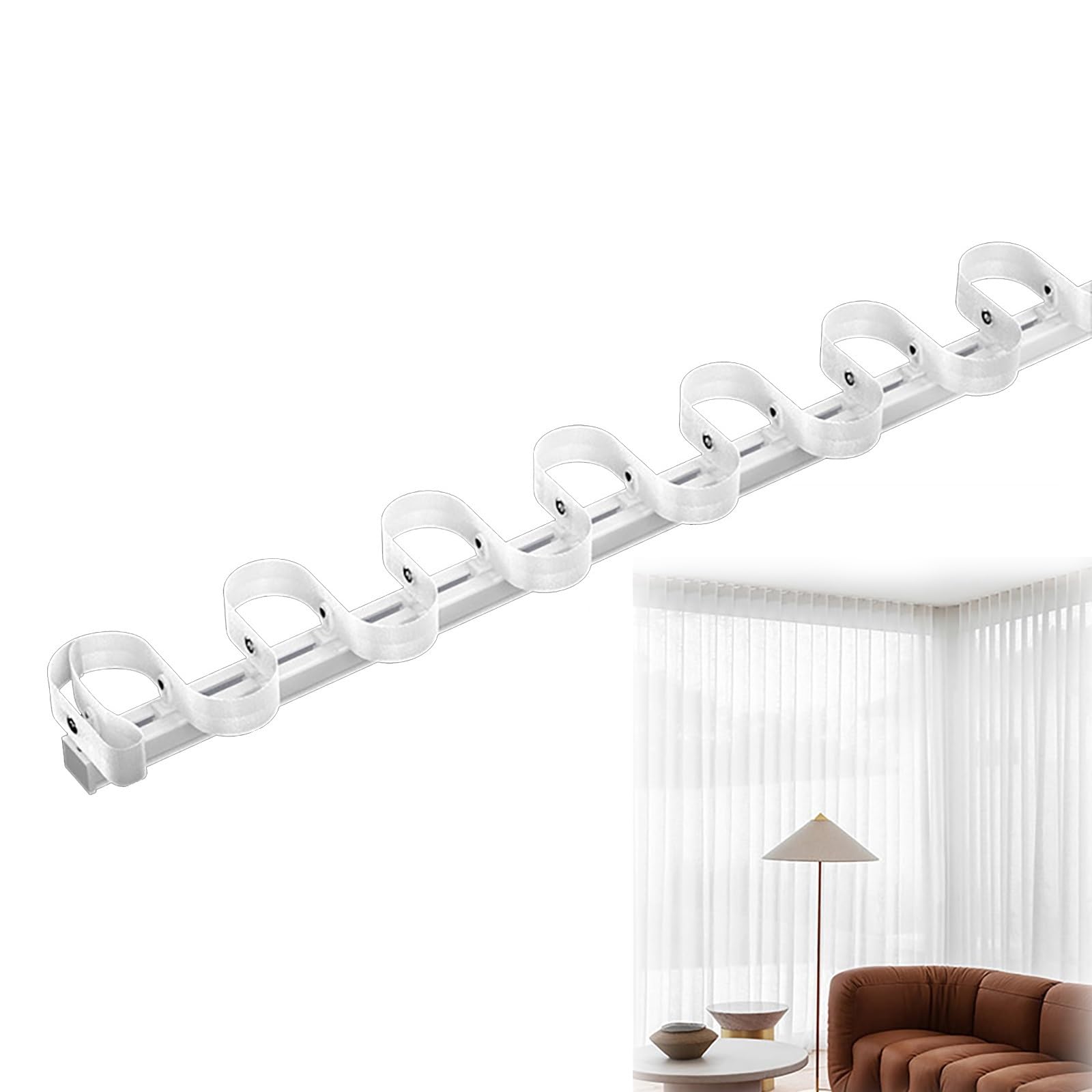 S RippleTrack System 140CM - Ceiling Mounted Aluminum Track for Ripple Fold Curtains, Adjustable 100-600CM, Easy Install Snap Tape Set, White Finish