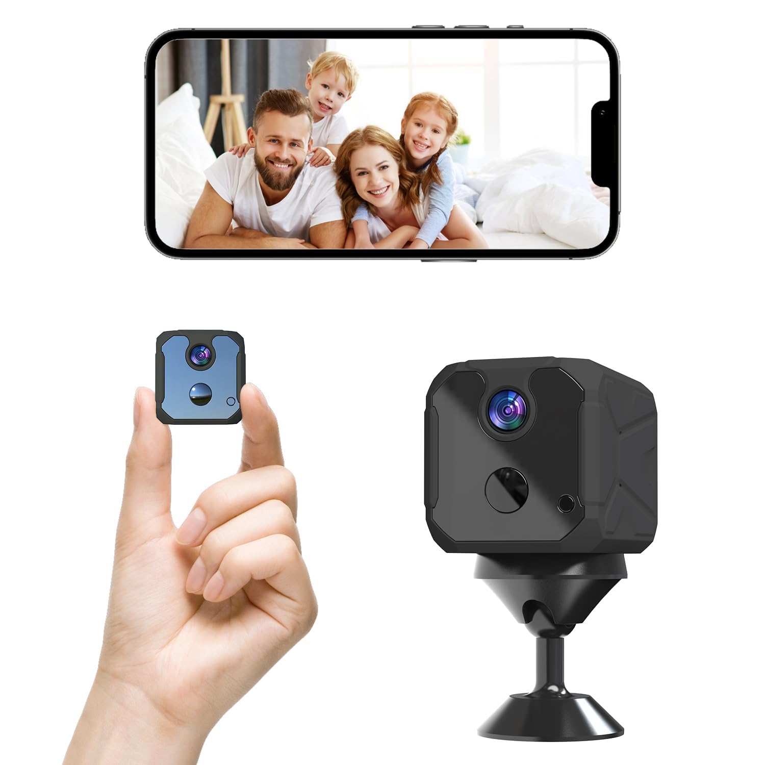 ZHENHAN 1440P HD Mini WiFi Security Camera – Indoor Wireless Rechargeable Pet/Home/Office Surveillance with Motion Detection, Night Vision, 100-Day Battery, Cloud/SD Storage & App Control (Black)