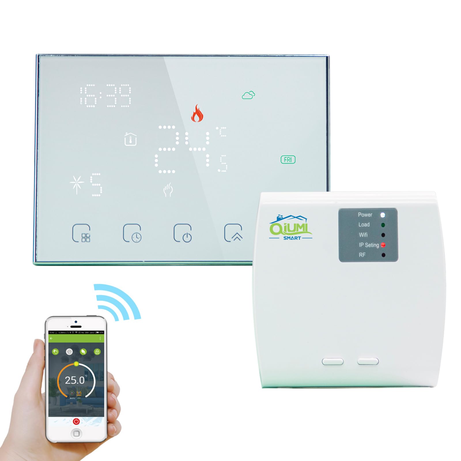 Qiumi Termostato inalámbrico inalámbrico RF inteligente, termostato de agua programable, pantalla LCD, funciona con Alexa Google Home 3A 2AA batería